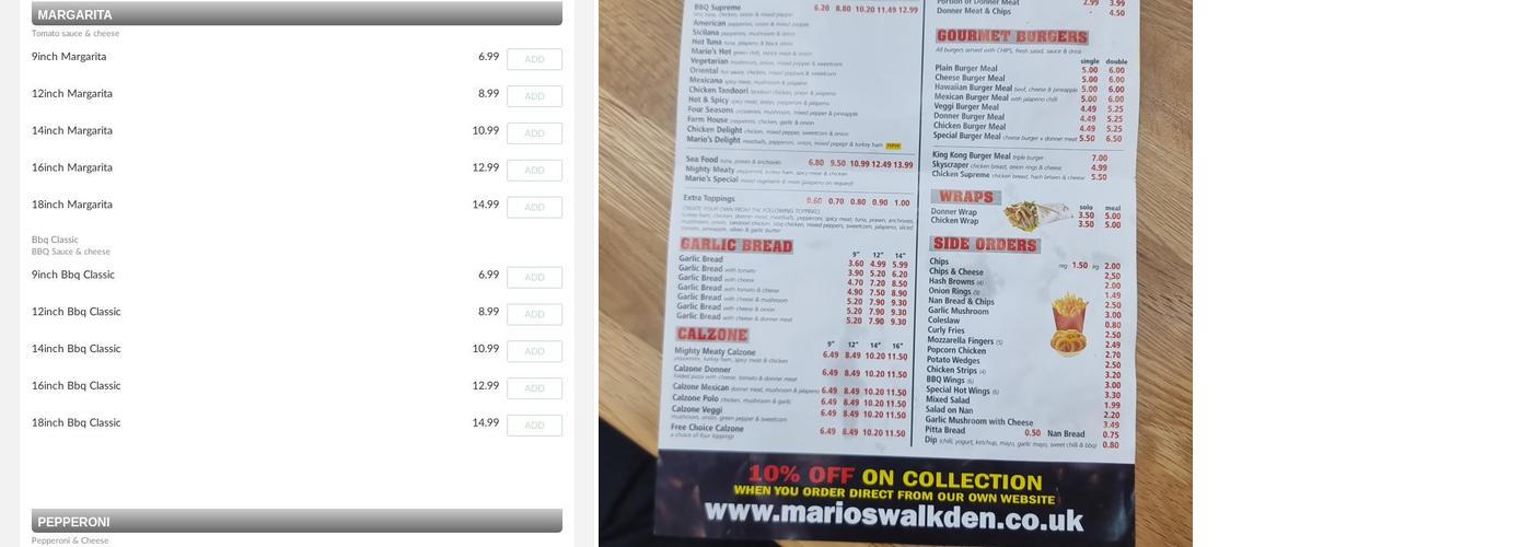 Mario's pizza walkden Menu