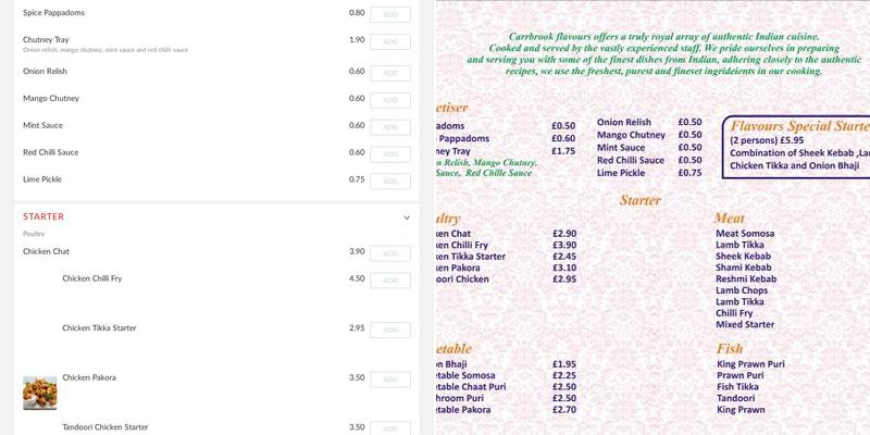 Carrbrook Flavours Menu