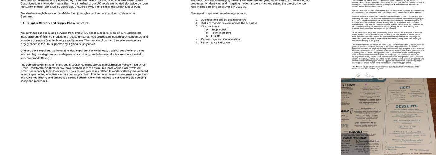 Premier Inn Manchester Tameside (Hyde) hotel Menu