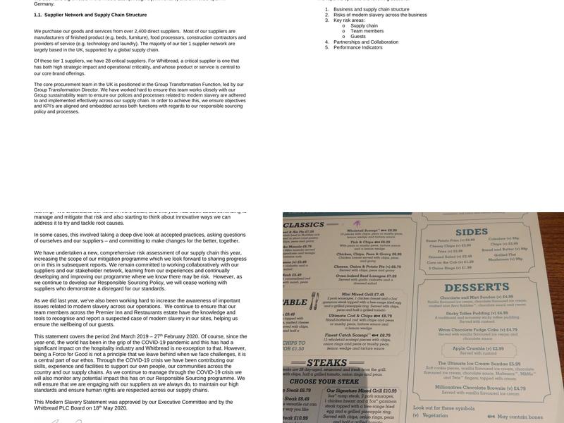 Premier Inn Manchester Tameside (Hyde) hotel Menu