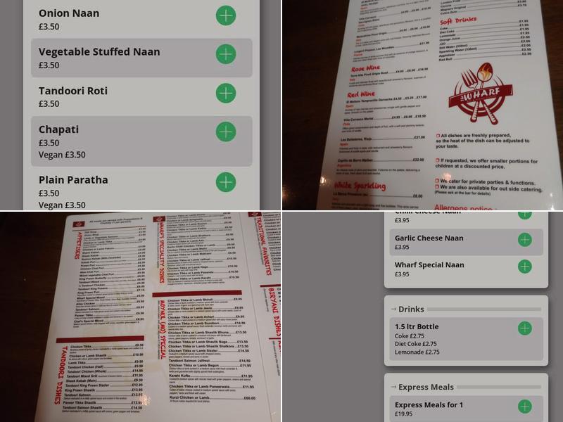 The Wharf Bar & Indian Cuisine Menu