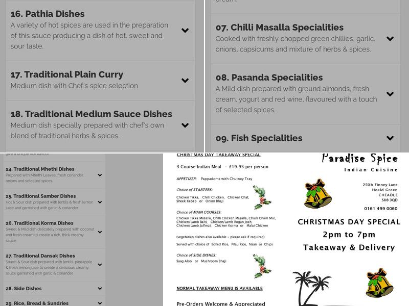Paradise Spice Menu