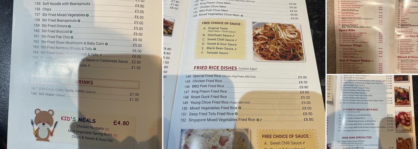 Wing Hing Chinese Restaurant (Didsbury) Menu