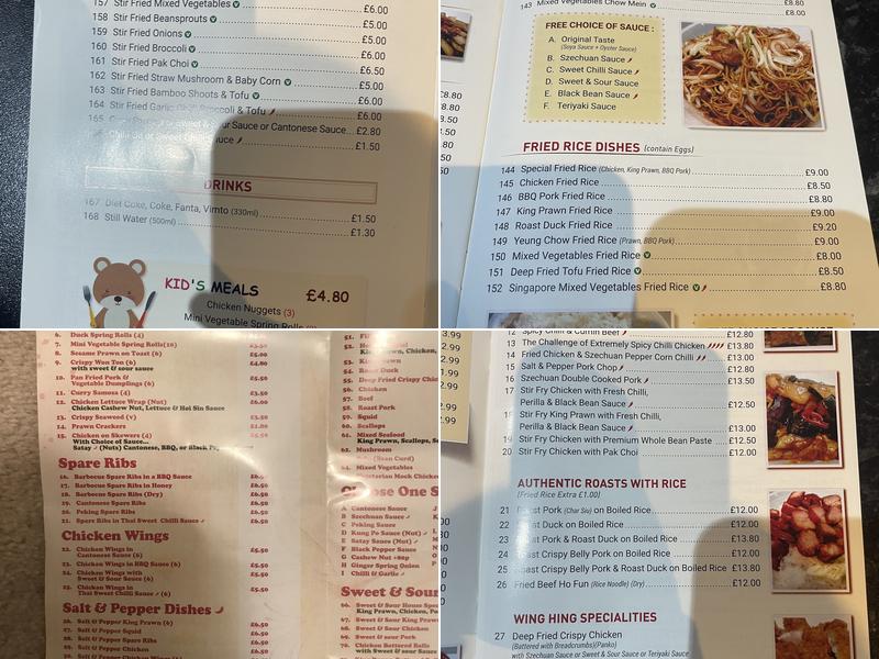 Wing Hing Chinese Restaurant (Didsbury) Menu