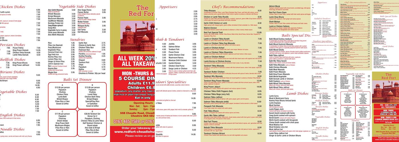 The Red Fort, Cheadle Hulme Menu
