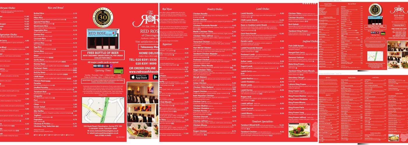 Red Rose of Chessington Menu