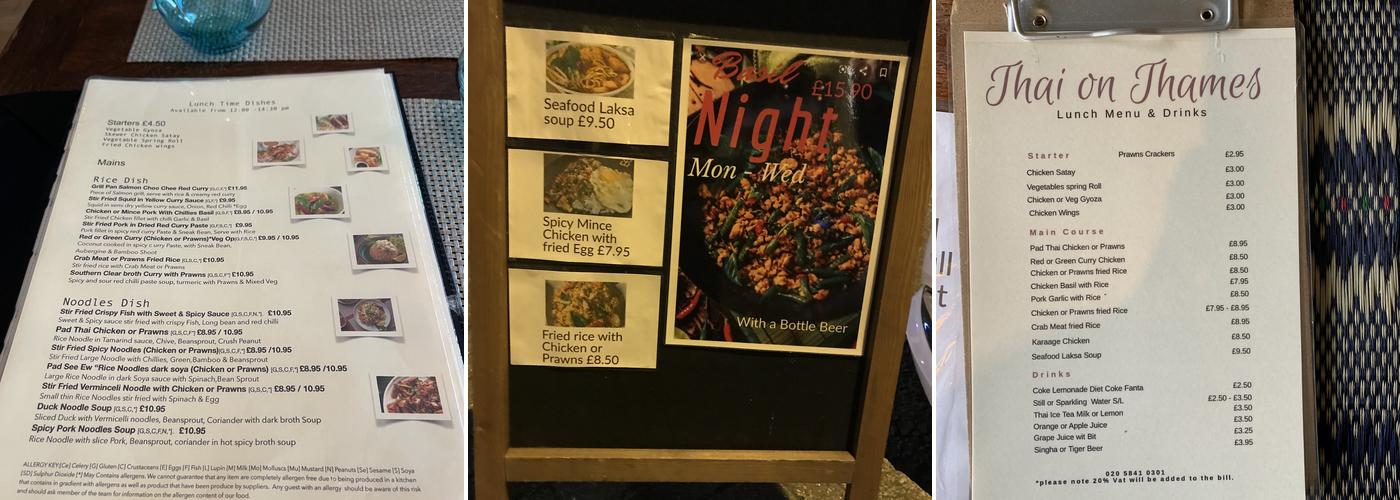 Thai On Thames Menu