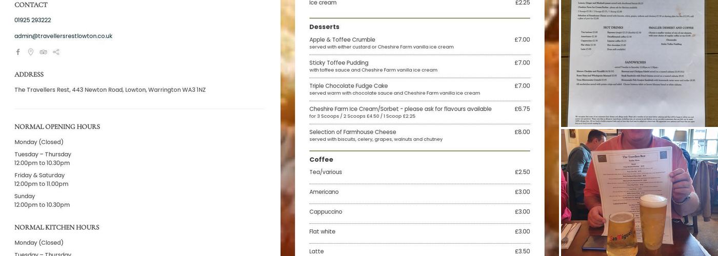 The Travellers Rest Menu