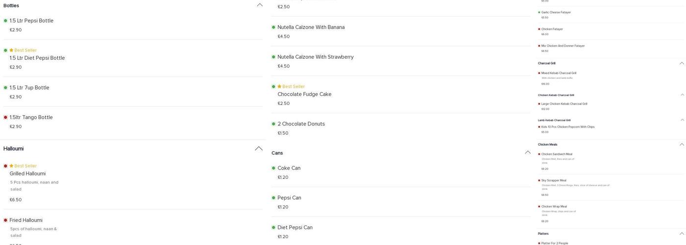 Continental Pizza Menu