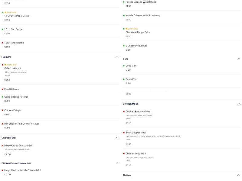 Continental Pizza Menu