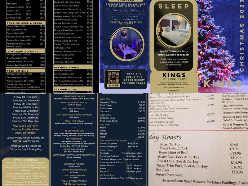 Kings Newmarket Menu