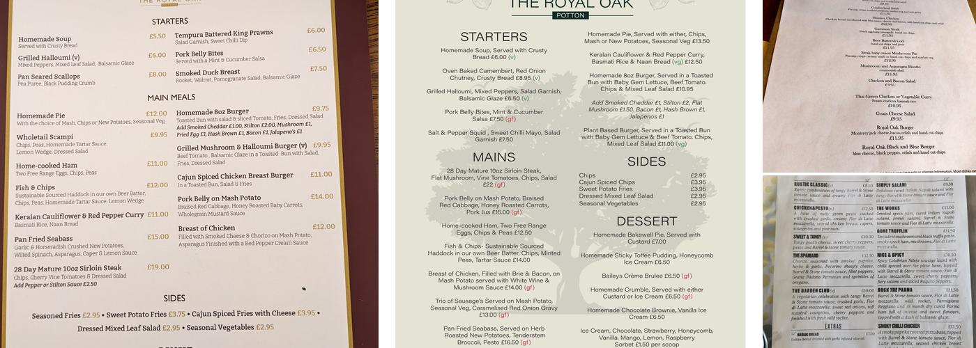 The Royal Oak Menu