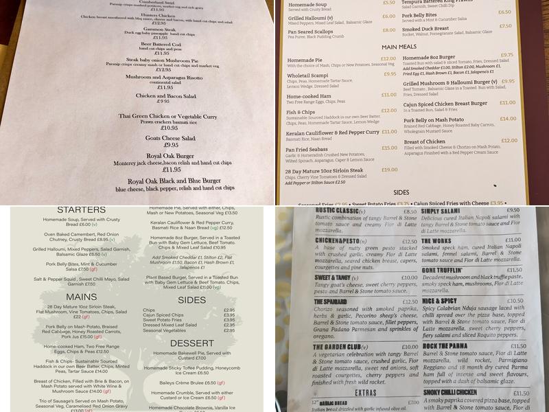 The Royal Oak Menu