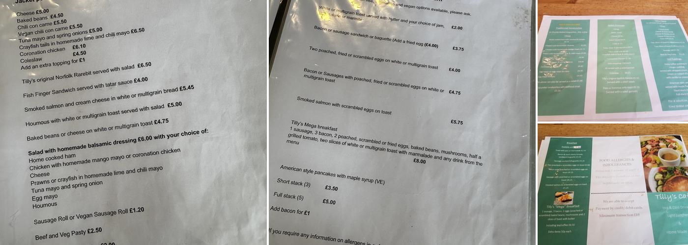 Tillys Cafe Menu