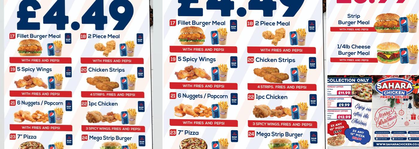 Sahara chicken fried and grilled Menu