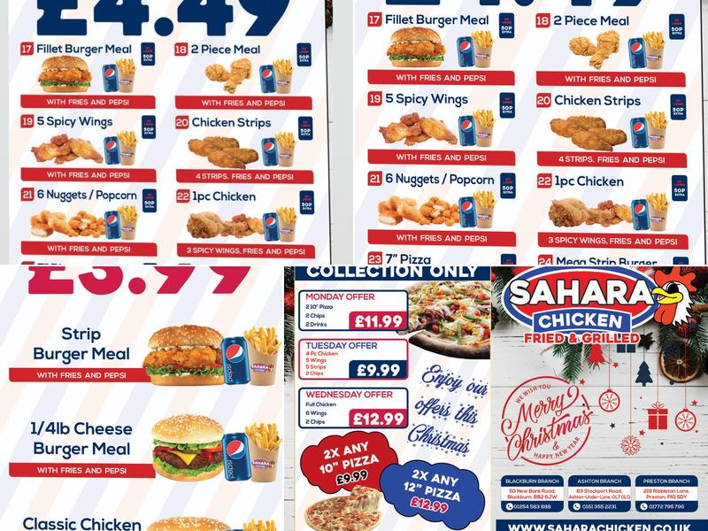 Sahara chicken fried and grilled Menu