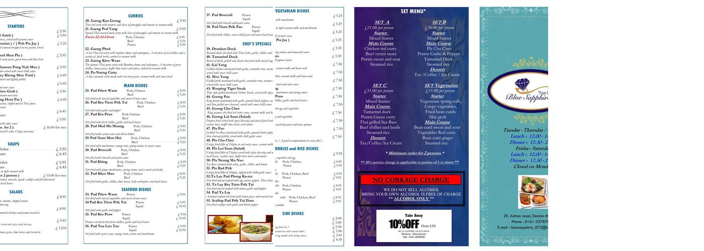 Blue Sapphire Thai Cuisine Menu