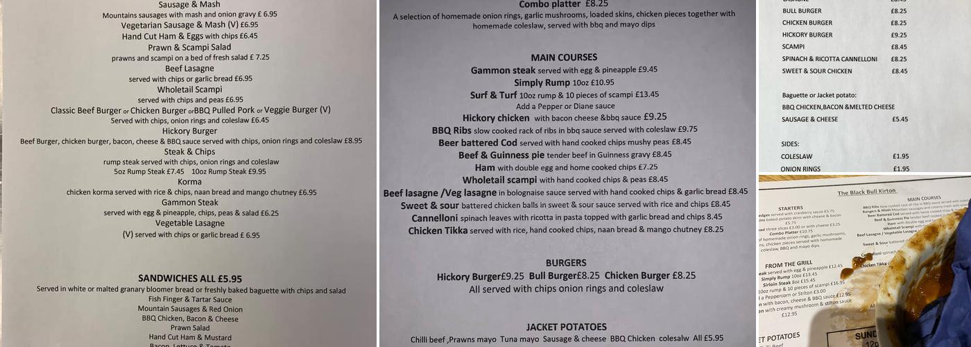 The Black Bull Inn Menu