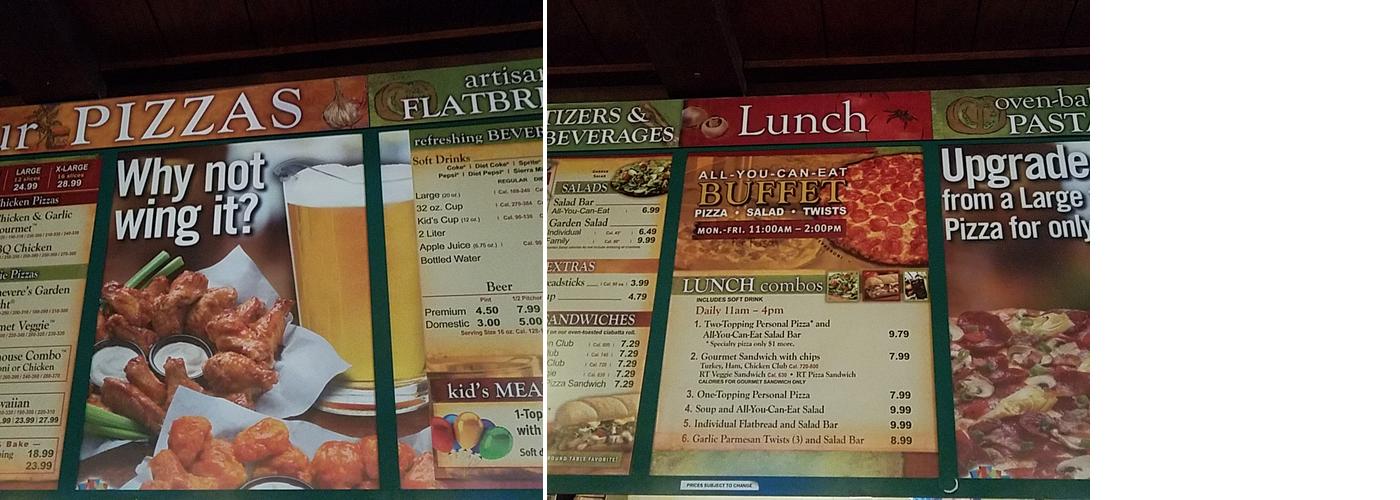 Round Table Pizza Menu
