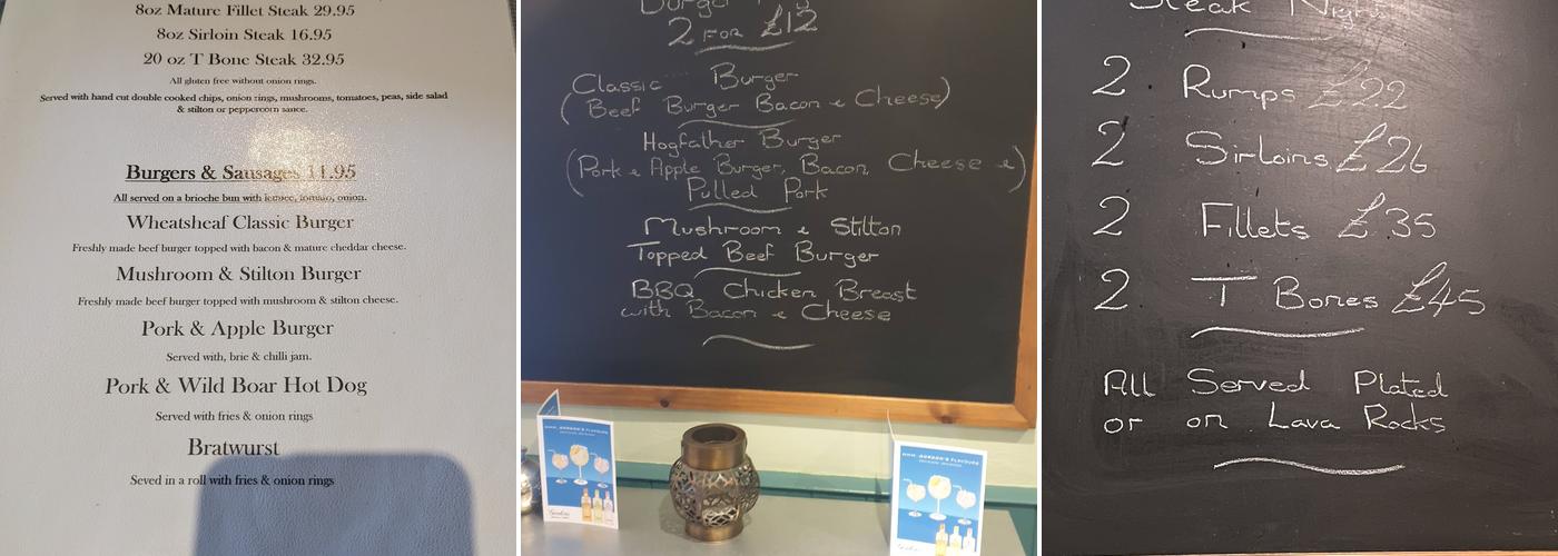 The Wheatsheaf Inn Menu