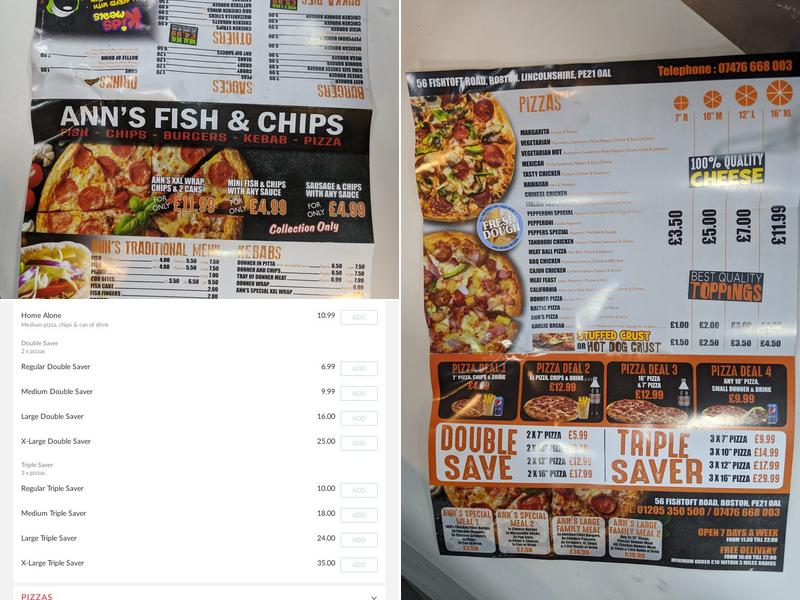 Ann’s fish and chips Menu
