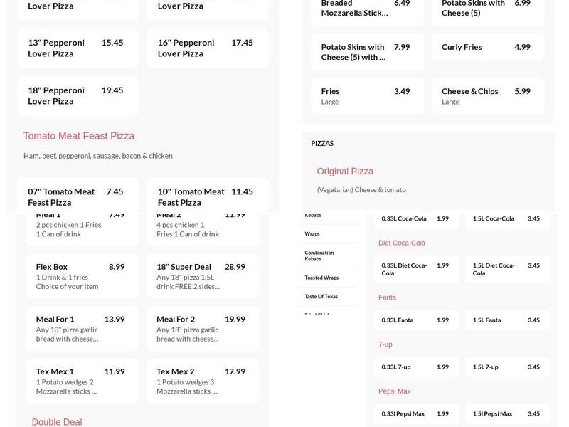 Downtown Pizza Menu