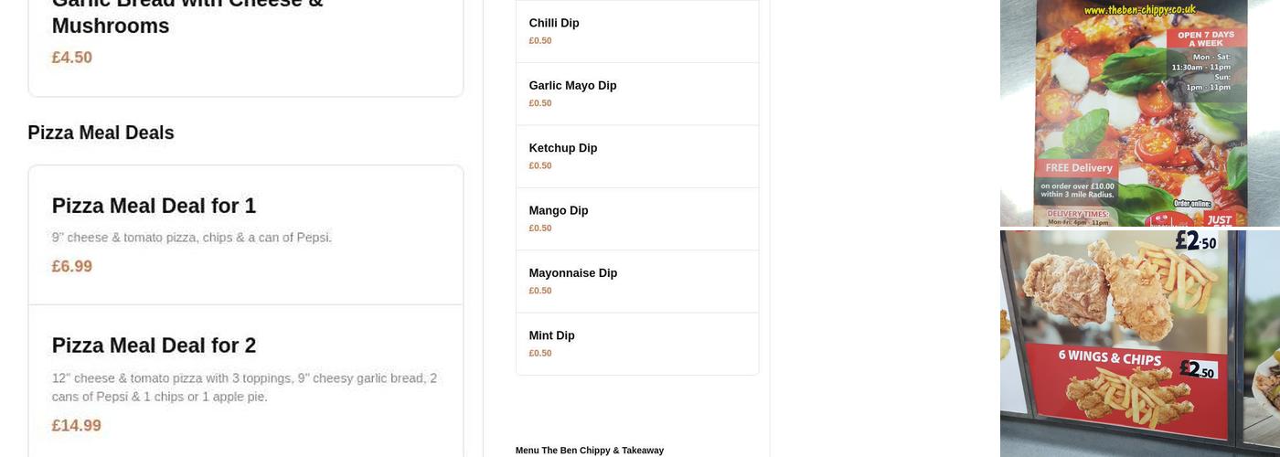 The Ben Chippy & Takeaway Menu