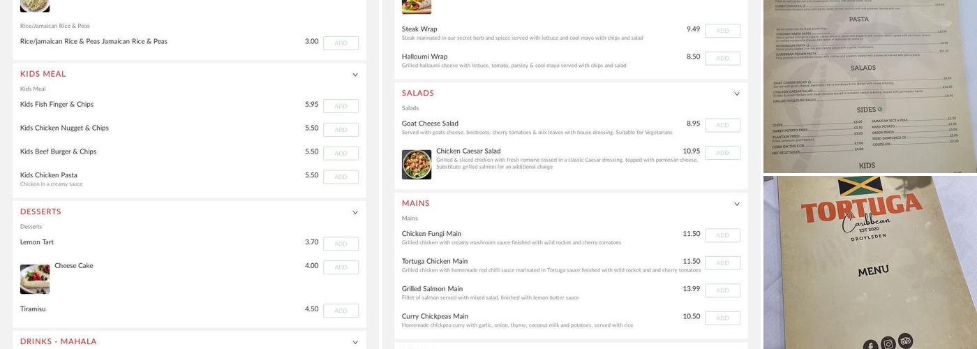 Tortuga Droylsden Menu