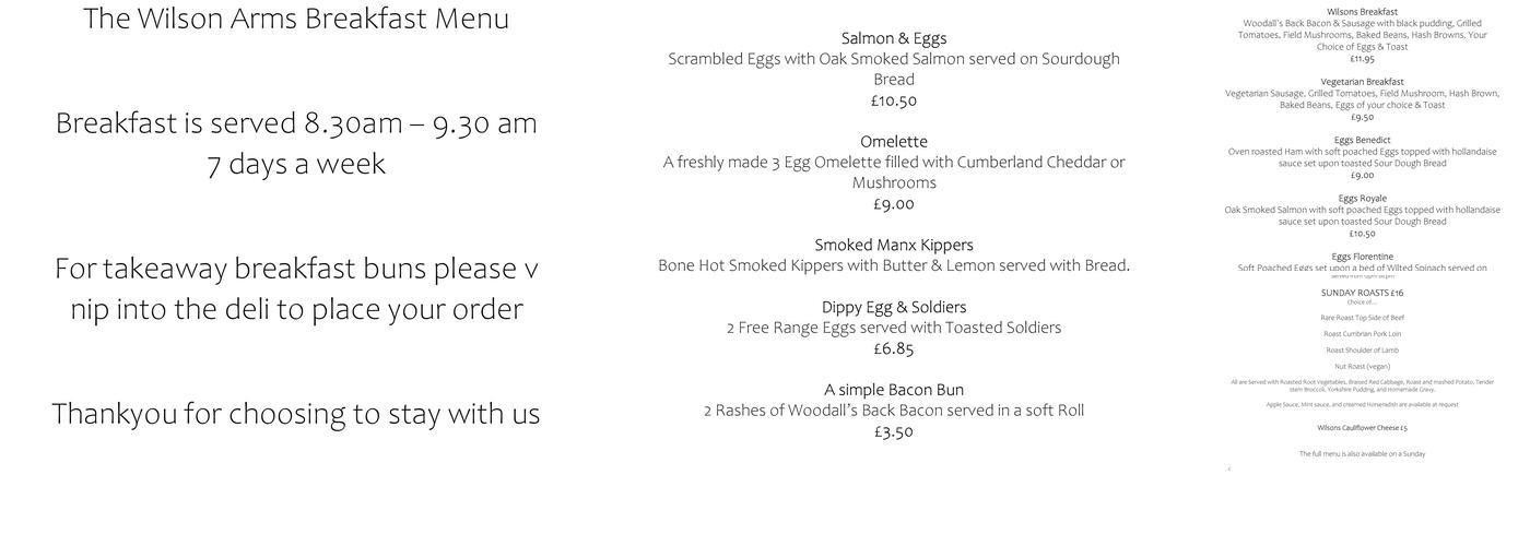 The Wilsons Arms Menu