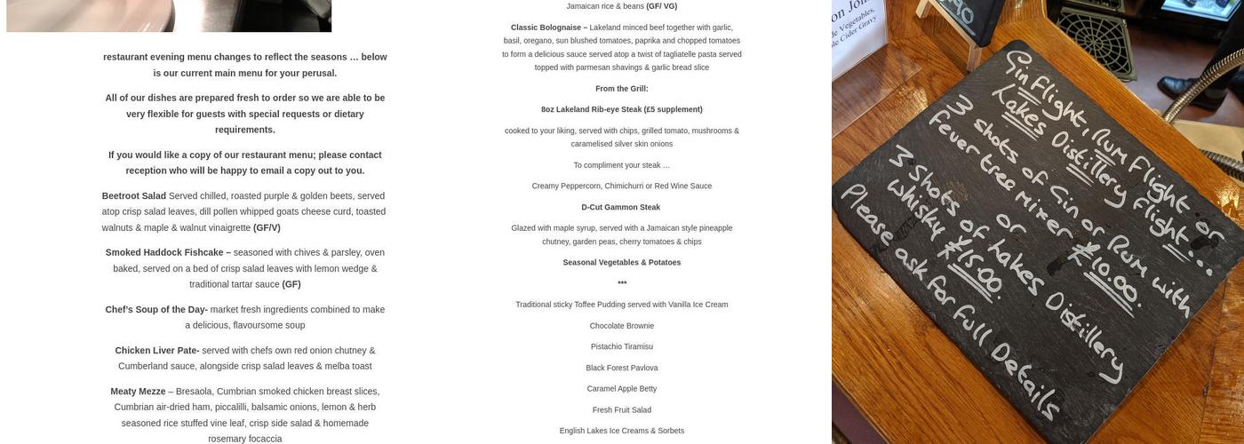 The Skelwith Bridge Hotel Menu