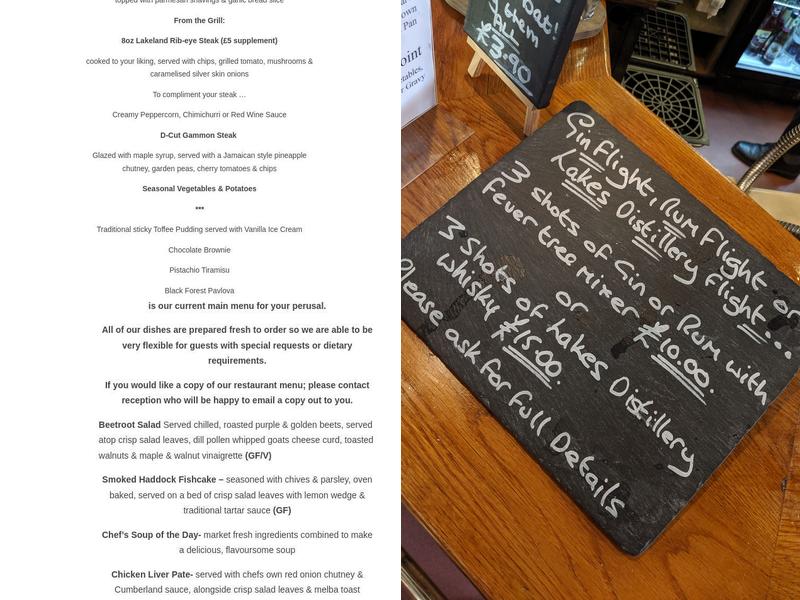The Skelwith Bridge Hotel Menu