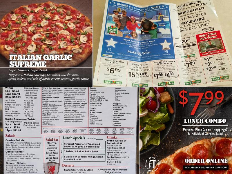 Round Table Pizza Menu