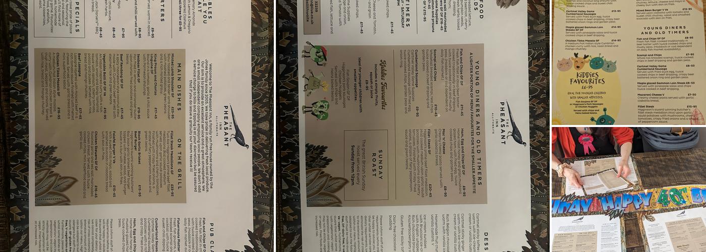 The Pheasant Inn Menu