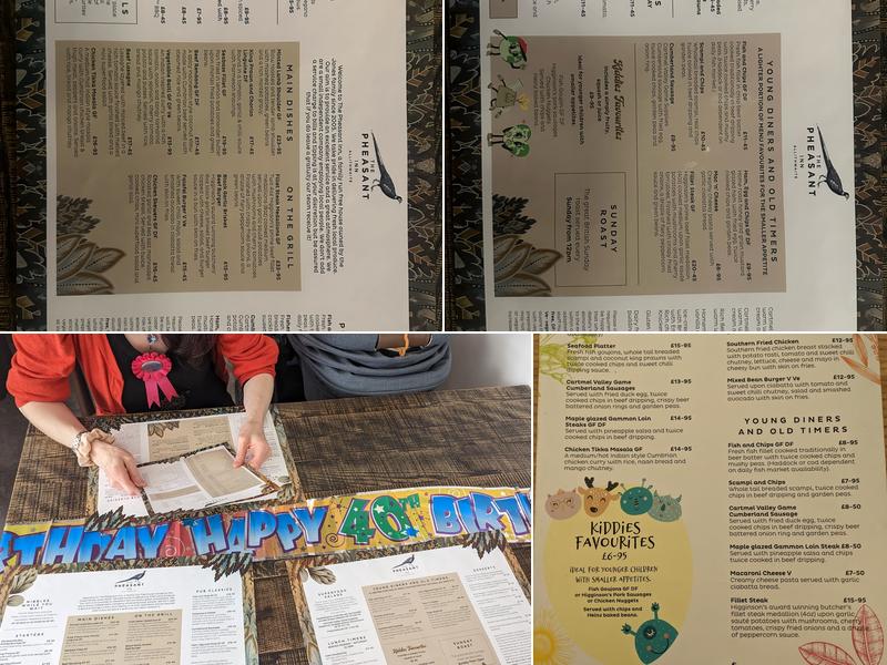 The Pheasant Inn Menu