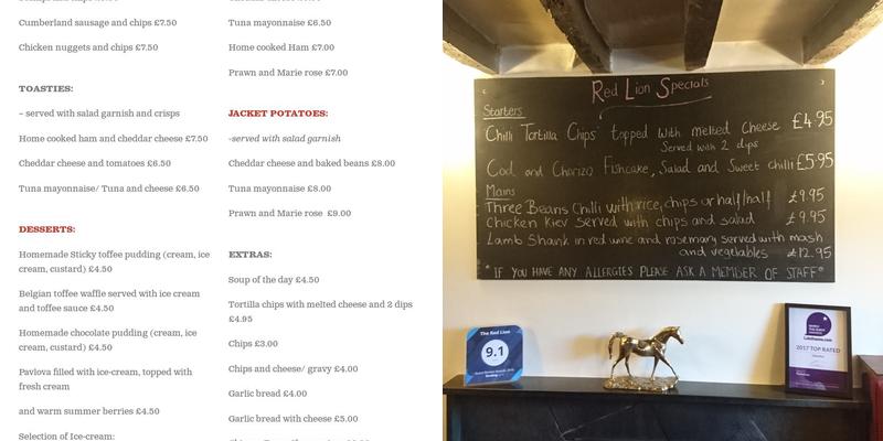The Red Lion Inn Menu