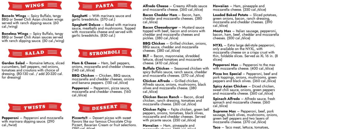 Pizza Inn Menu
