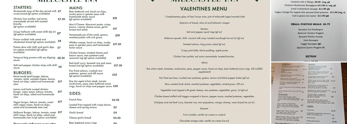 Milecastle Inn Menu