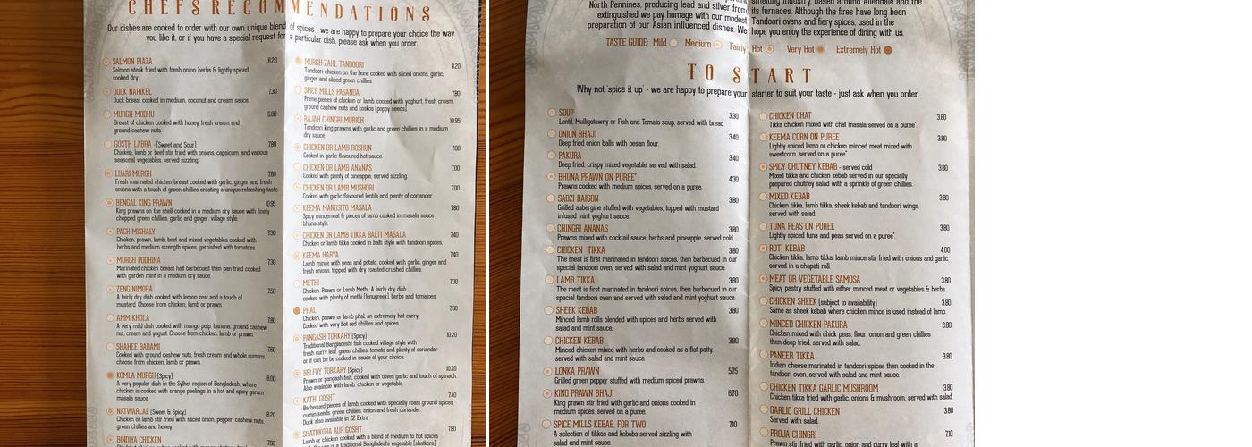 The Spice Valley Menu