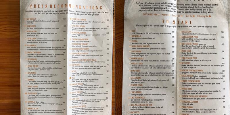 The Spice Valley Menu