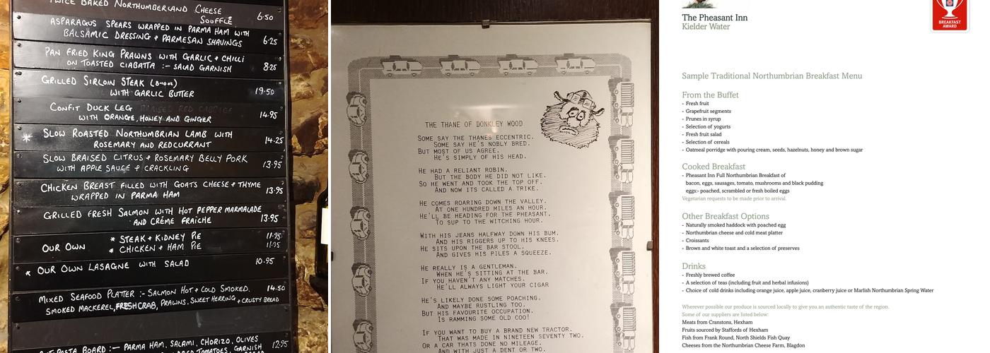 The Pheasant Inn Menu