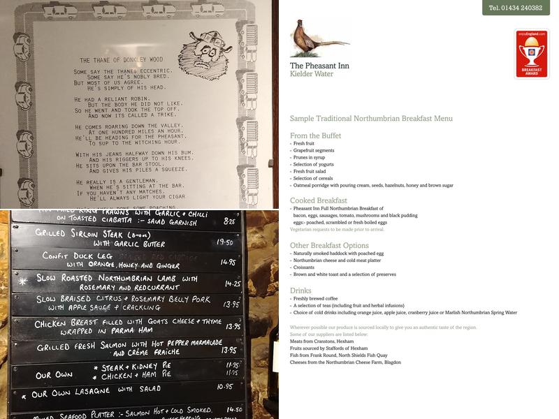 The Pheasant Inn Menu