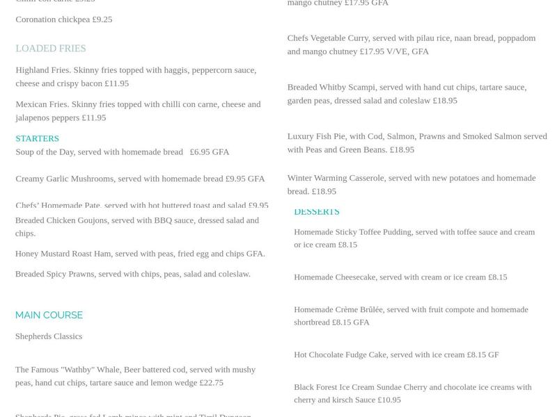 Shepherds Inn Menu