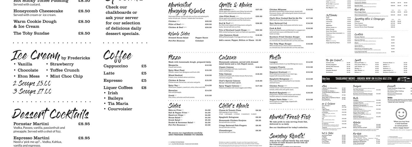 The Toby Inn | Est. 1987 Menu