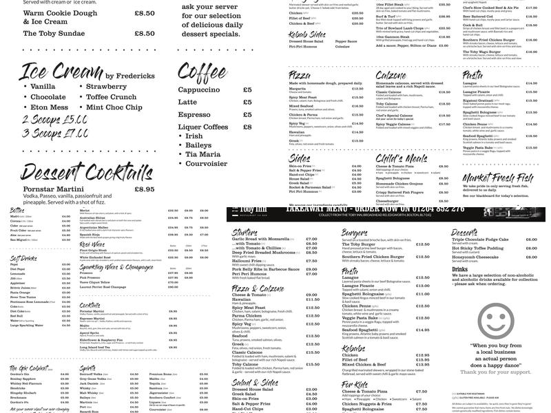 The Toby Inn | Est. 1987 Menu
