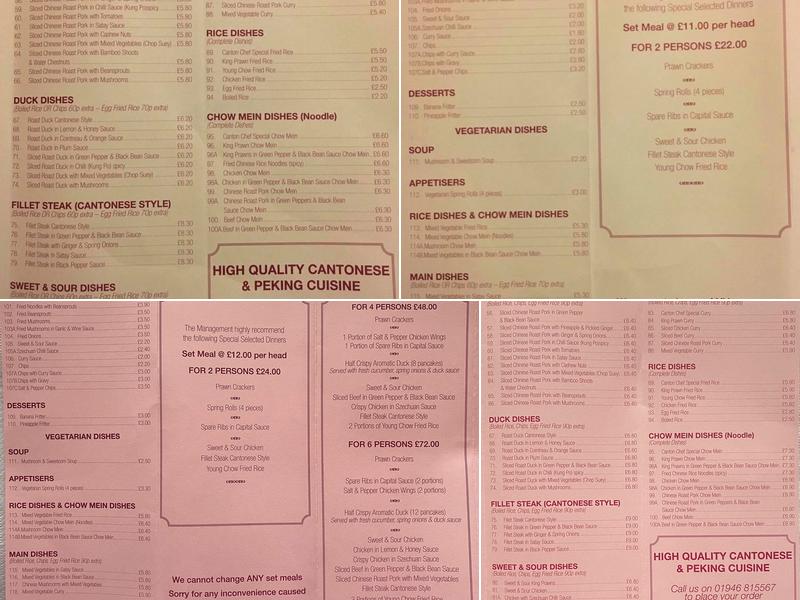 Canton Chef Cantonese Menu