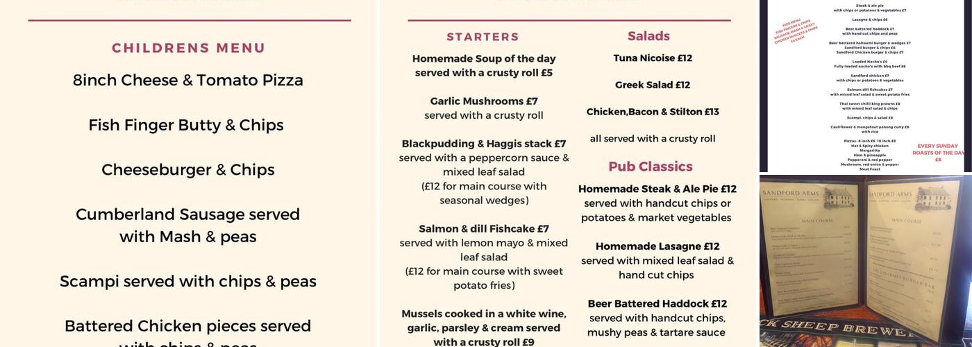 Sandford Arms Menu