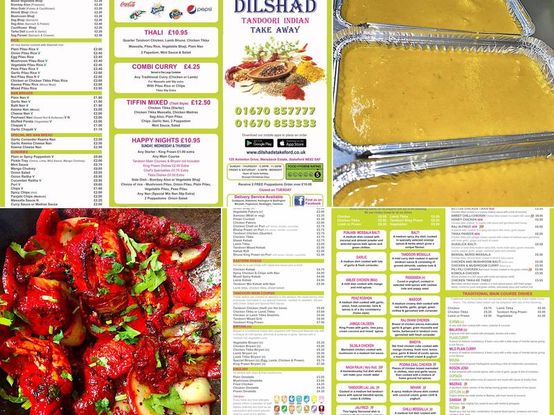Dilshad Tandoori Indian Takeaway Menu