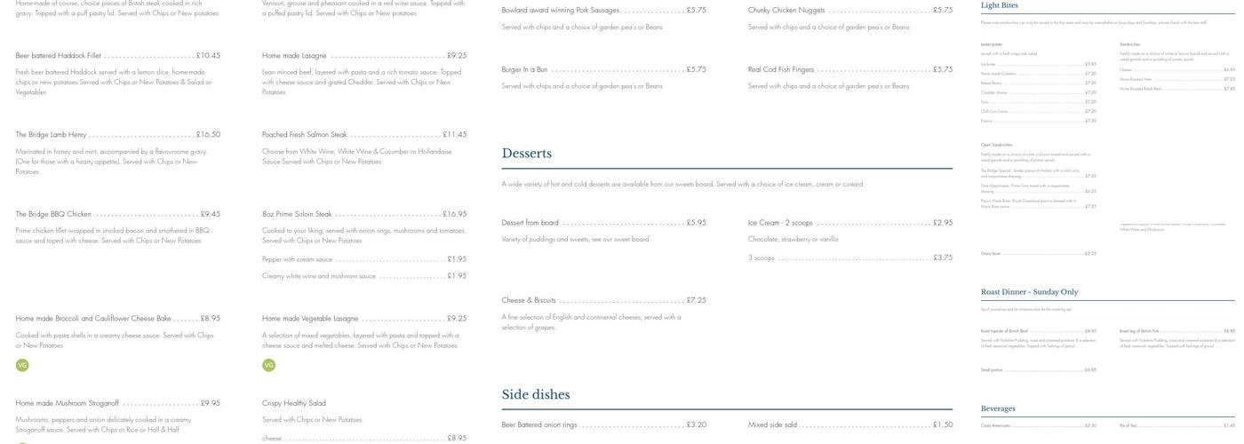 Tatham Bridge Inn Menu
