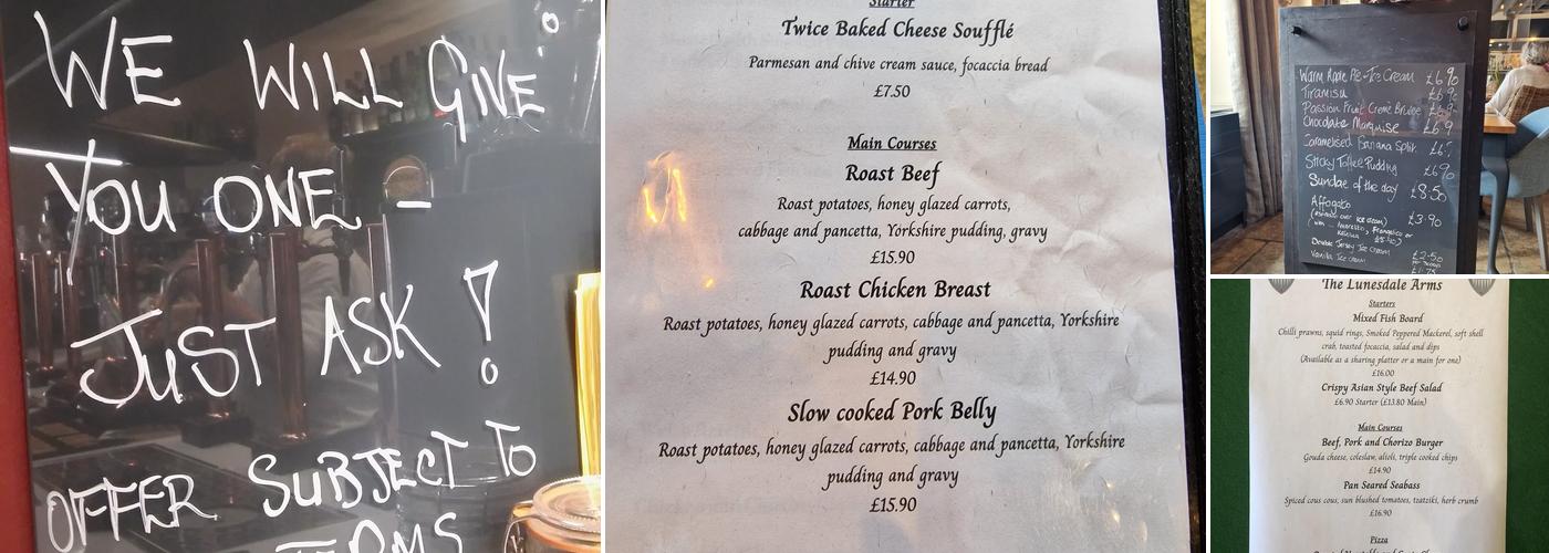 The Lunesdale Arms Menu