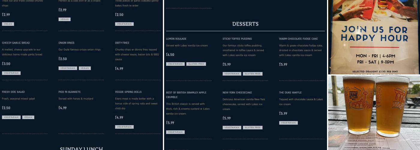 The Duke of Cumberland Menu